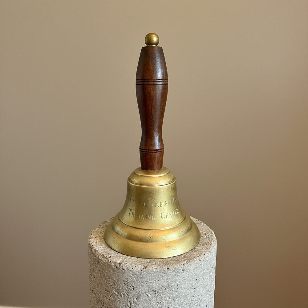 Brass Bell-Greenville NC Training Center-Wood Handle-Vintage-Desk-School-Service